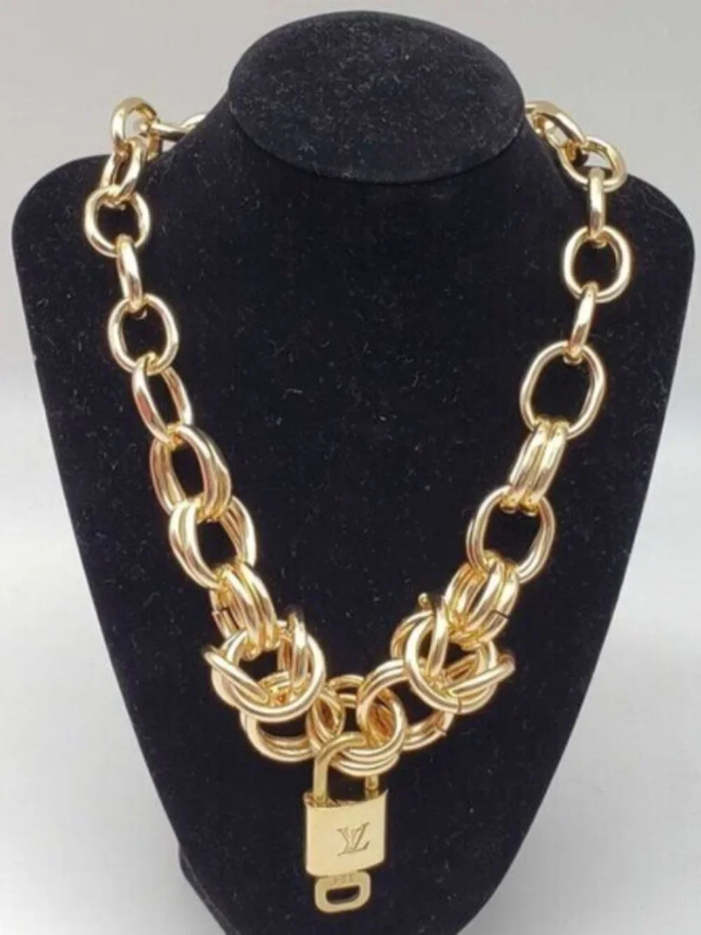 Authentic Louis Vuitton Lock and Key Gold Color with Gold Plated Chain Necklace